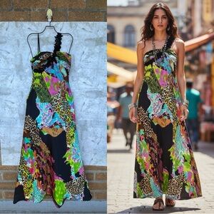 Nightway collection satin animal print dress size 2